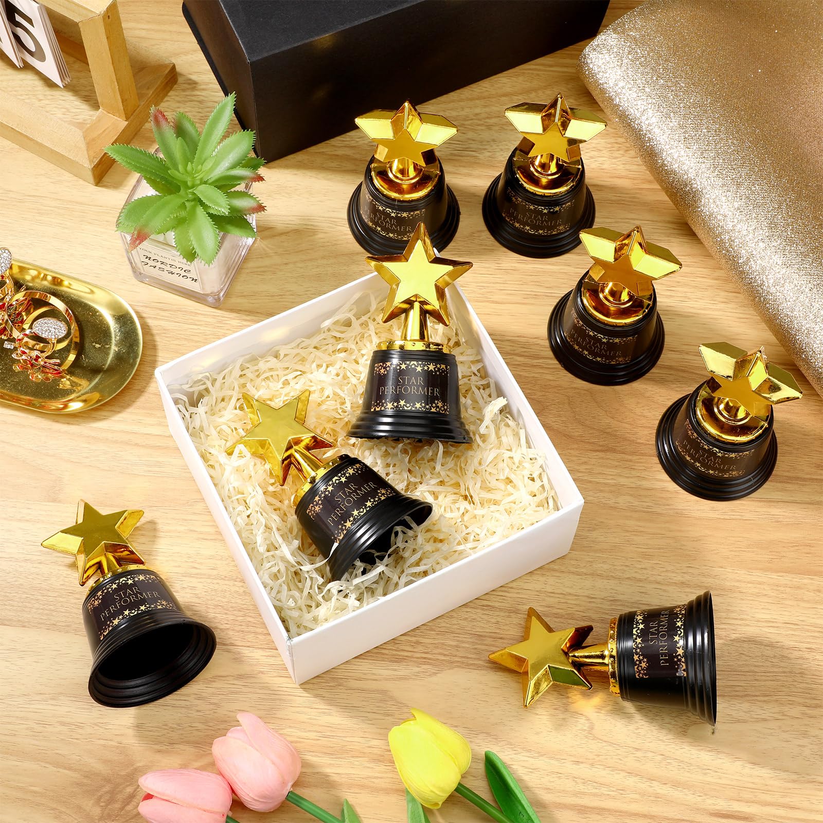 Fumete 10 Pcs 5 Inch Plastic Gold Trophy Award Thank You for Being Awesome Star Thumbs up Award Trophies Bulk Golden Trophies for Employee Teacher (Star Performer)