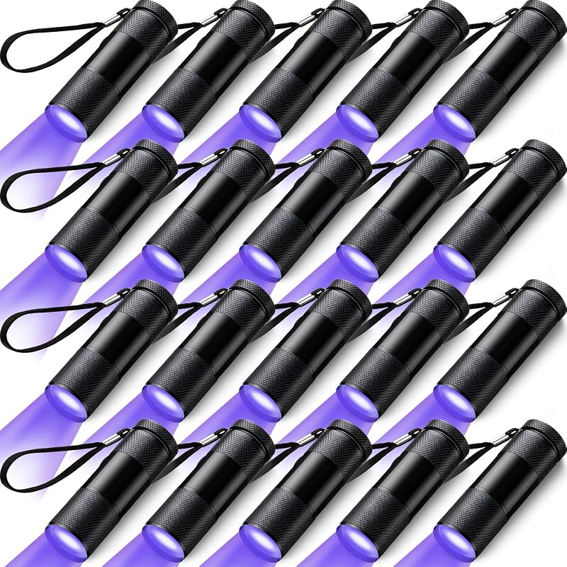 15 Pcs UV Blacklight Flashlights 395nm Mini LED Keychain Lights - 9 LED, 3x AAA (Variation of THIS listing: 15)
