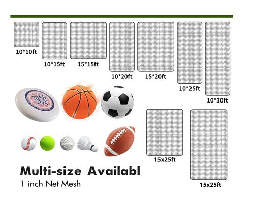 Fahnemt Backyard Driving Net - Sports Netting for Hitting Golf, Baseball, Hockey, Soccer - Practice Barrier Net (10X25FT)