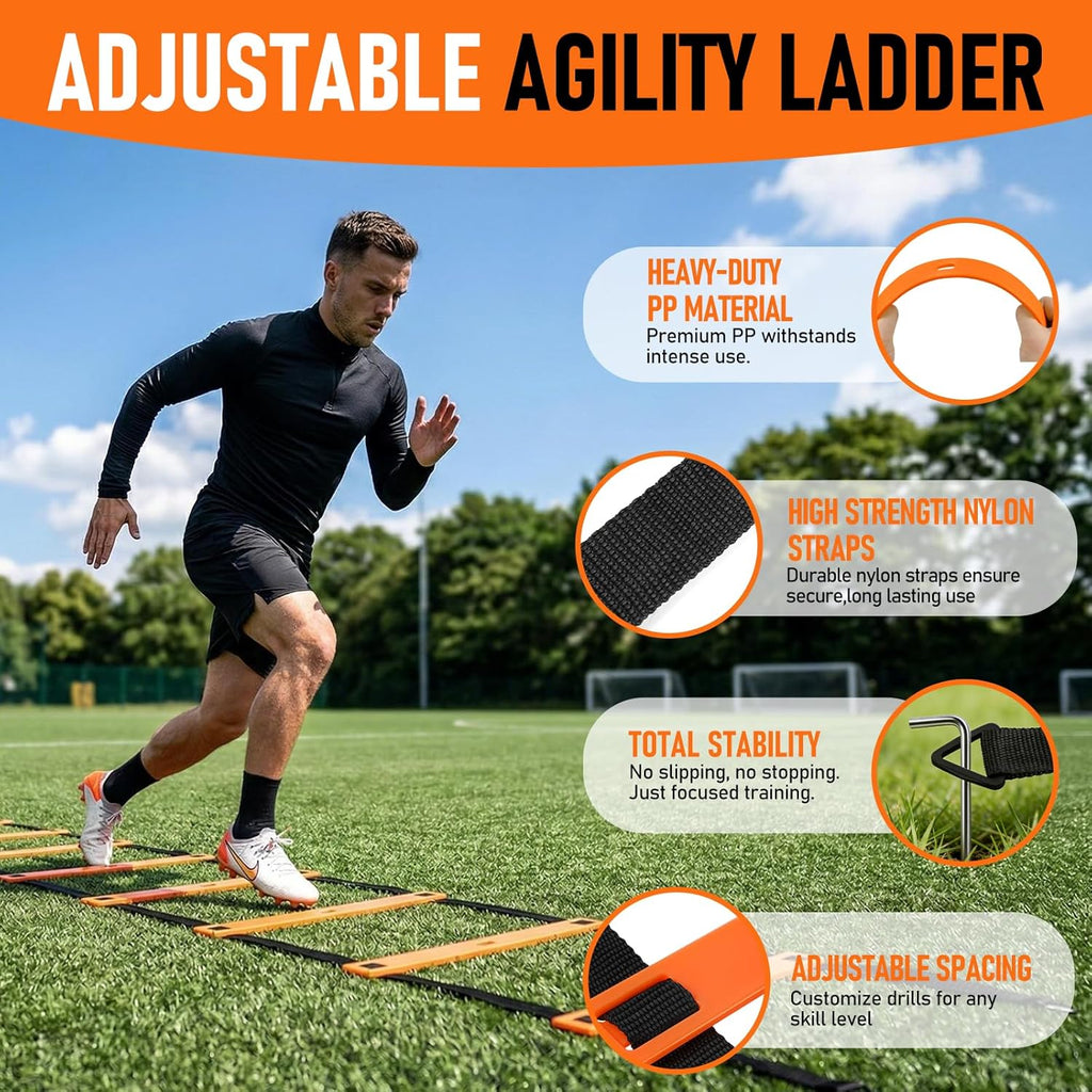 Speed and Agility Training Set - 5 Adjustable Hurdles & 20ft Agility Ladder for Kids & Adults