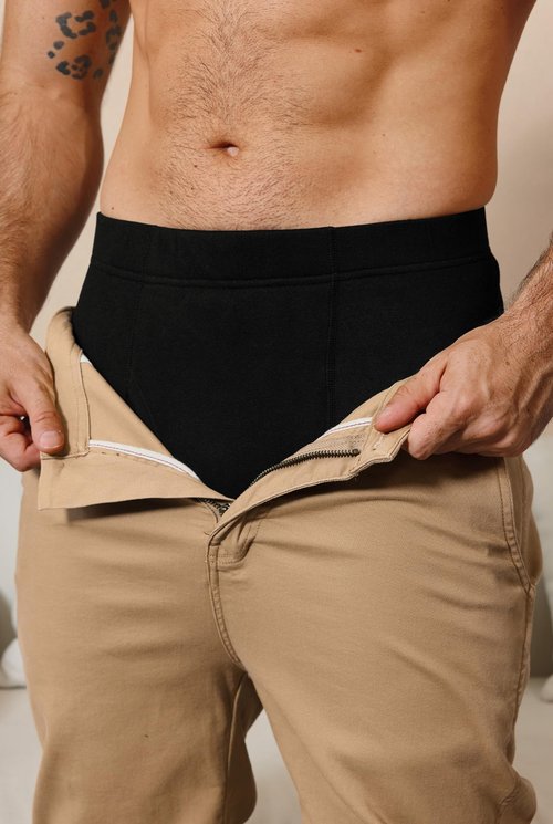 Herberton Man Fly Opening Bottom Reinforced Knees Ankle Basic Breathable Underwear Elastic Cuffs Casual 2025 Base Layer Pants Fleece Insulated Warm Cozy Long John Black L