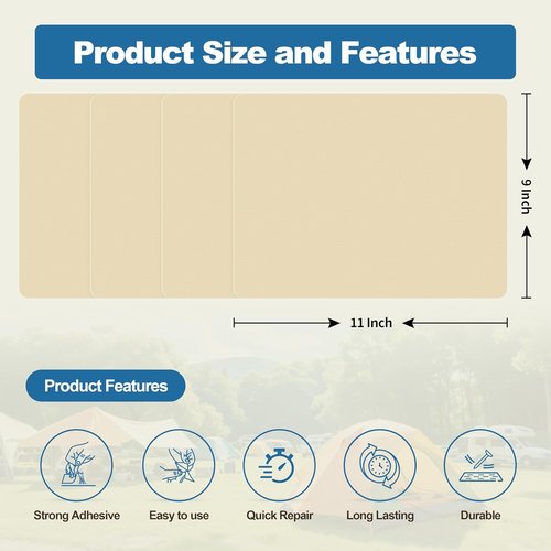 KING MOUNTAIN Self-Adhesive Nylon Fabric Repair Patch - 9x11 Inches, Waterproof Kit for Jackets & Gear (Beige)