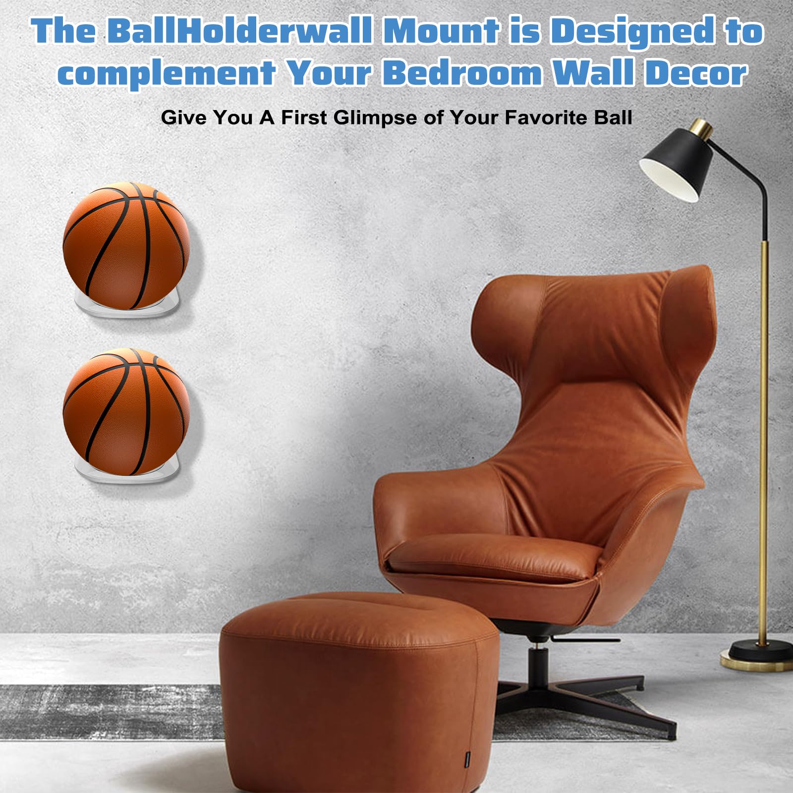 MAQUITA 4 Pcs Basketball Holder Wall Mount, Acrylic Ball Display Rack, Clear Storage Hanger for Football Soccer Volleyball Rugby