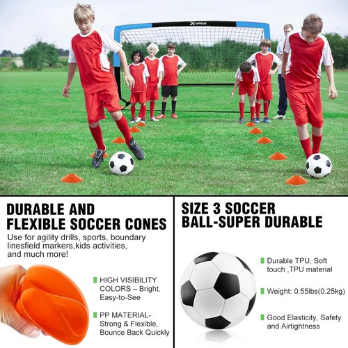 Kids Soccer Goals by [Brand Name] - Backyard Set of 2 | 4 x 3 ft & 6 x 4 ft with Soccer Ball & Cones