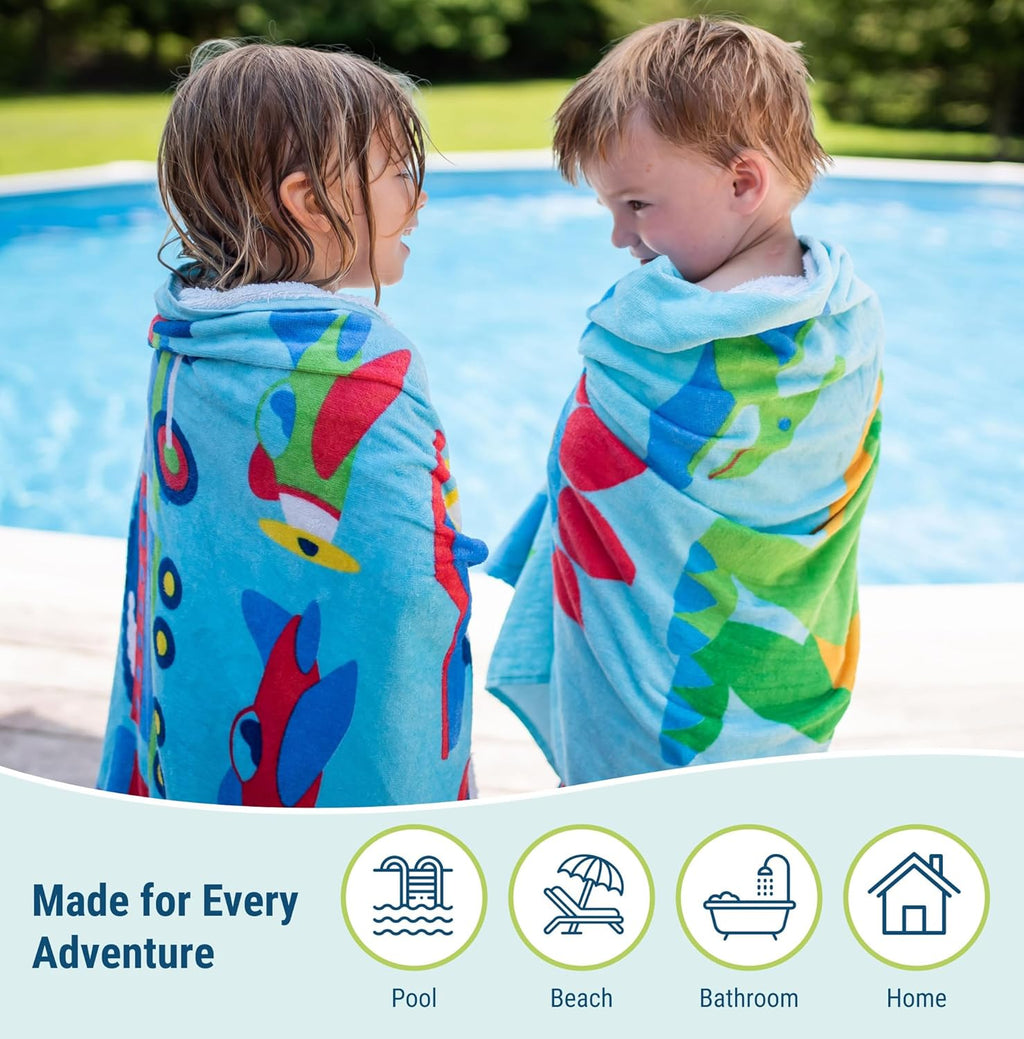 Wildkin Kids Beach Towel - Soft & Absorbent 100% Cotton Pool Essential | Trains, Planes & Trucks Design