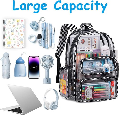 CAMTOP Clear Backpack - Heavy Duty Transparent Book Bag for School, Work & Travel | Check Design