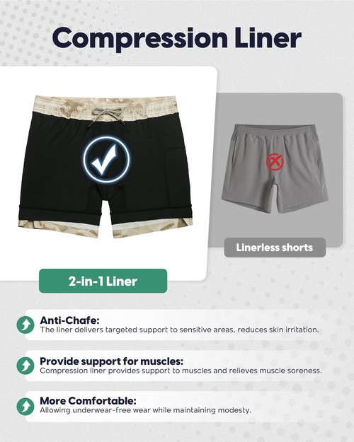 maamgic Men's 5'' Athletic Shorts 2 in 1 Running Shorts Recycled Polyester Workout Shorts Desert Sand Small