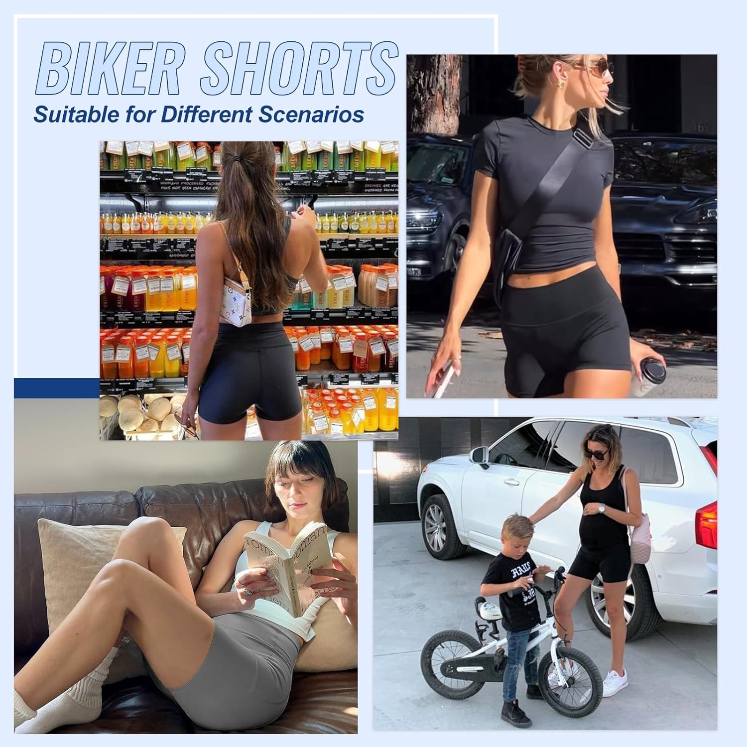 Skiennix High Waisted Biker Shorts for Women - Compression Workout Yoga Shorts | Black, 3/5/8 Inch Options