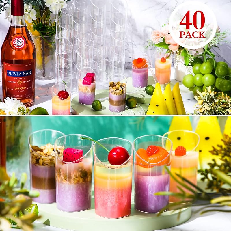 Chengu 100 Pack 3 oz Slanted Round Dessert Cups with Spoons - Clear