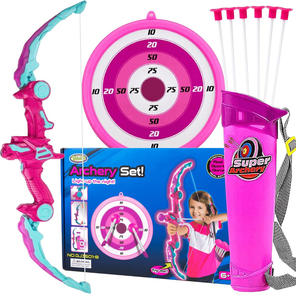 Toysery Kids Archery Set - LED Bow and Arrow Set for Ages 6-8, Includes 6 Arrows, Target & Quiver