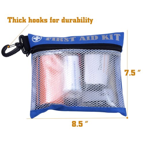 SdTacDuGe First Aid Kit Bag with Carabiner, 8.5 x 7.5 inches, Waterproof Mesh Front, Set of 3, Black Blue Red, For Travel, Home, Office, Vehicle, Camping, Outdoor (Bag Only)