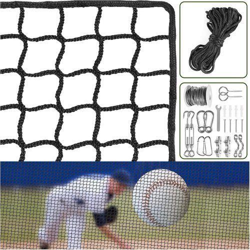 NQB Baseball Softball Backstop Nets - Heavy Duty Sports Nets, Sports Netting Barrier with 33FT Rope & Steel Hanging Kit, Sport Nets for Baseball Basketball Soccer Lacrosse Hockey