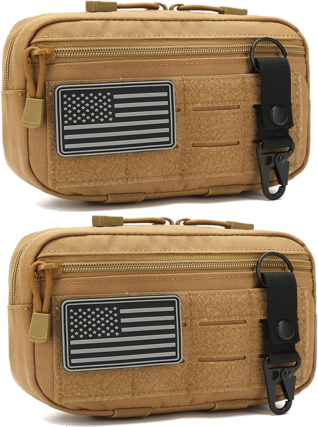 Skiennix Tactical Molle Admin Pouch - 2 Pack with US Flag Patch & Keychain | Horizontal Modular Design