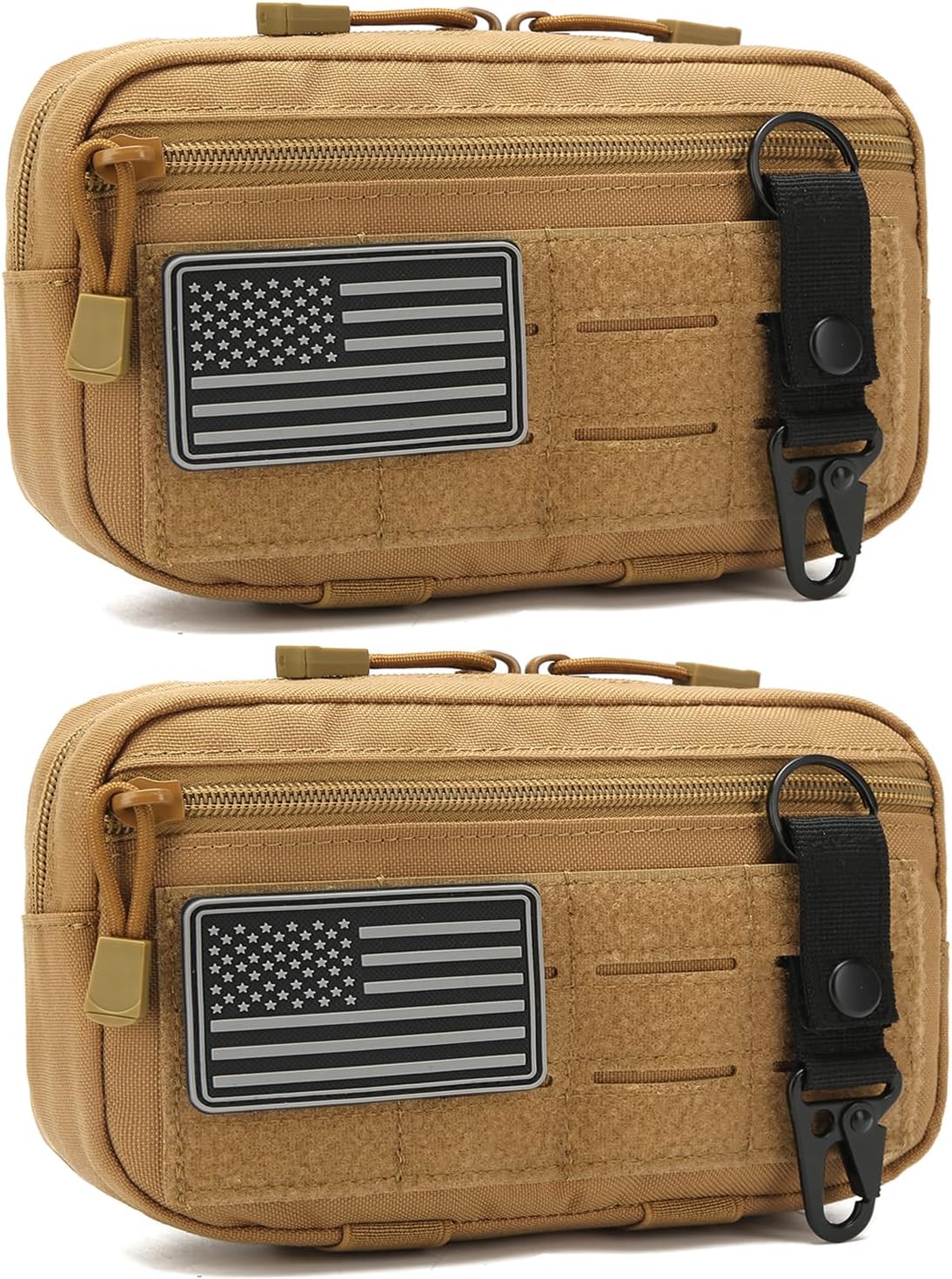 Skiennix Tactical Molle Admin Pouch - 2 Pack with US Flag Patch & Keychain | Horizontal Modular Design