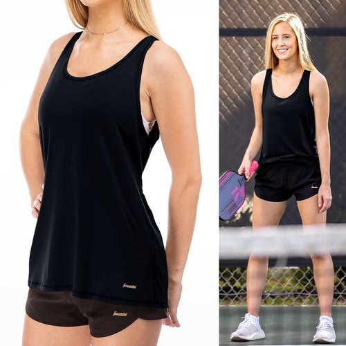 Franklin Sports Women's Sports Tank Top - White Athletic Lattice Back Tank Top for Pickleball, Tennis, Golf + Other Sports - Comfortable Relaxed Fit Spandex Blend - Women's Small - Black