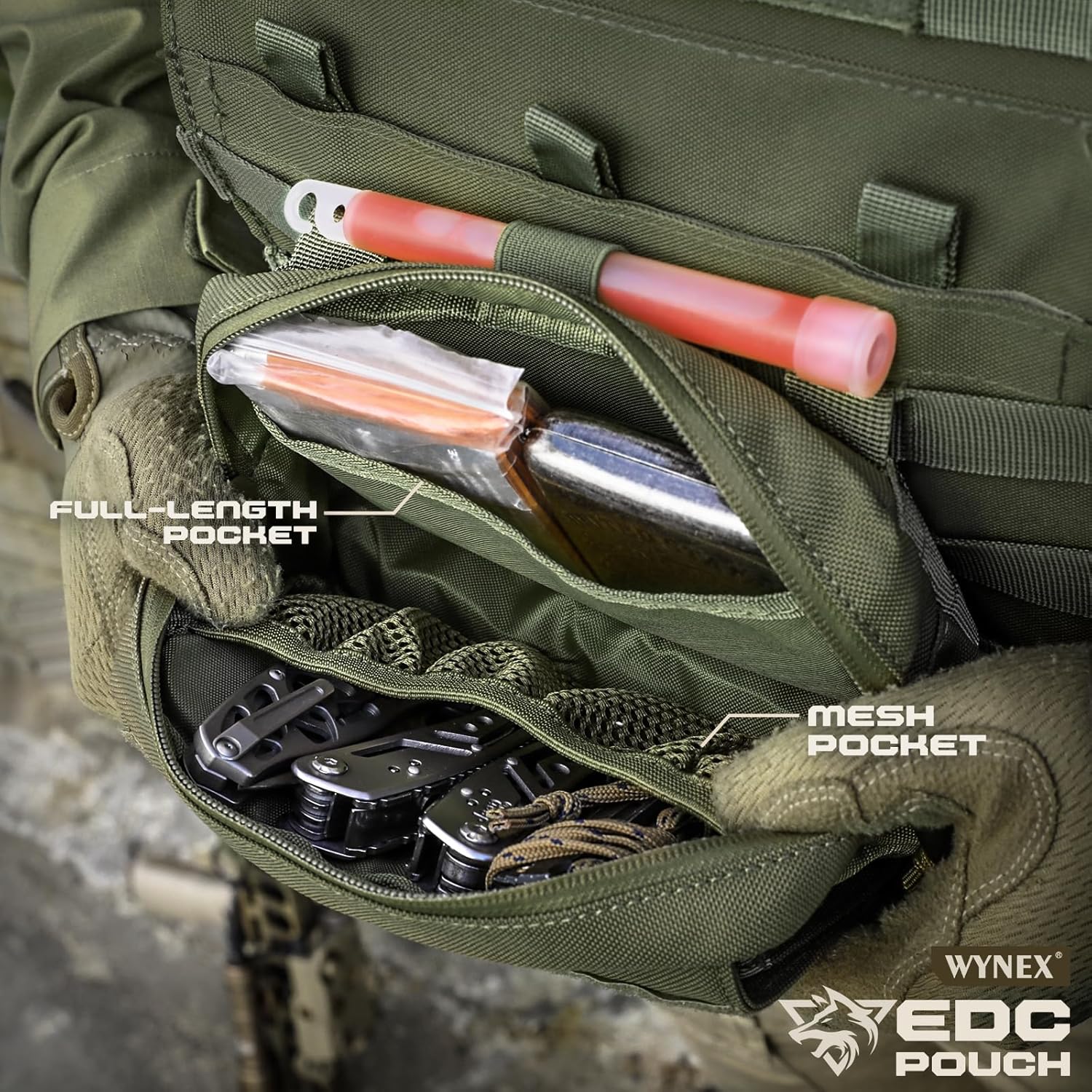 WYNEX Tactical Molle Admin Pouch - Utility EDC Bag with Laser Cut Design & American Flag Patch