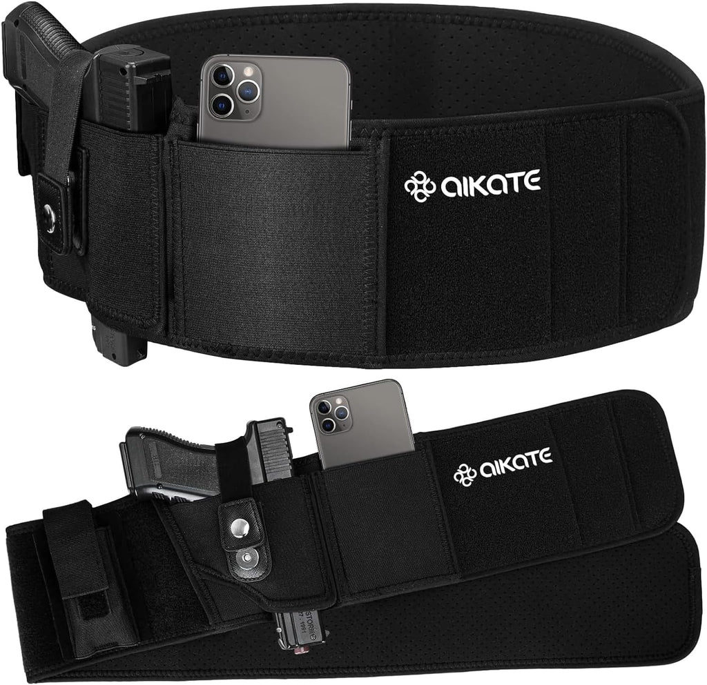 AIKATE Belly Band Holster - Upgraded Concealed Carry Solution for Glock 19, 17 & S&W M&P Shield 9MM