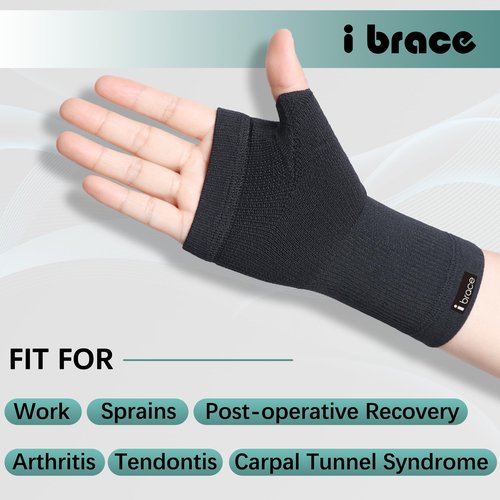 i BRACE Partial Zone Compression Wrist Sleeve for Carpal Tunnel with Thumb Support, Reversible Splint for Typing, Gardening, Golf, Yoga, Tennis, Wrist Support Brace for Men & Women-PAIR