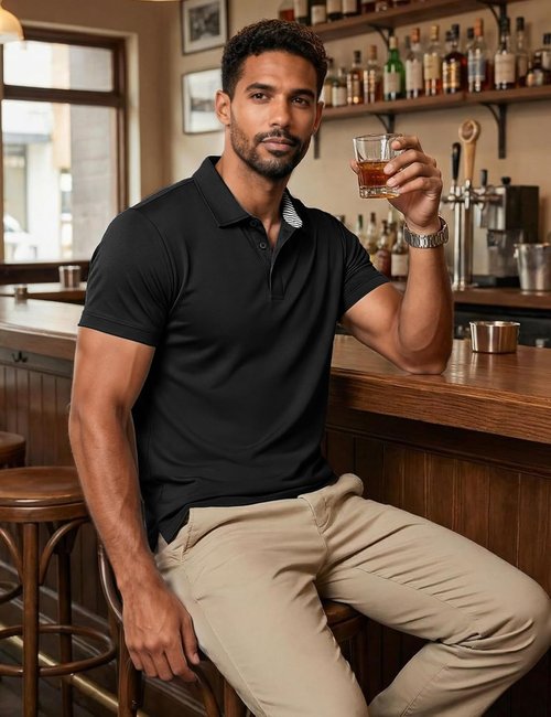 MAGCOMSEN Men's Polo Shirts Short Sleeve Cotton Pique 3 Button Classic Fit Casual T-Shirt Performance Golf Shirts