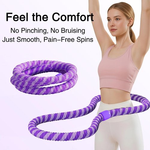 Weighted Soft Spring Hula Hoop for Adults, 3.3 lbs Foldable for Home and Travel, Portable Slimming Fitness Hoop for Weight Loss, Waist-Friendly Design, Upgraded Closed Silent Version (purple)