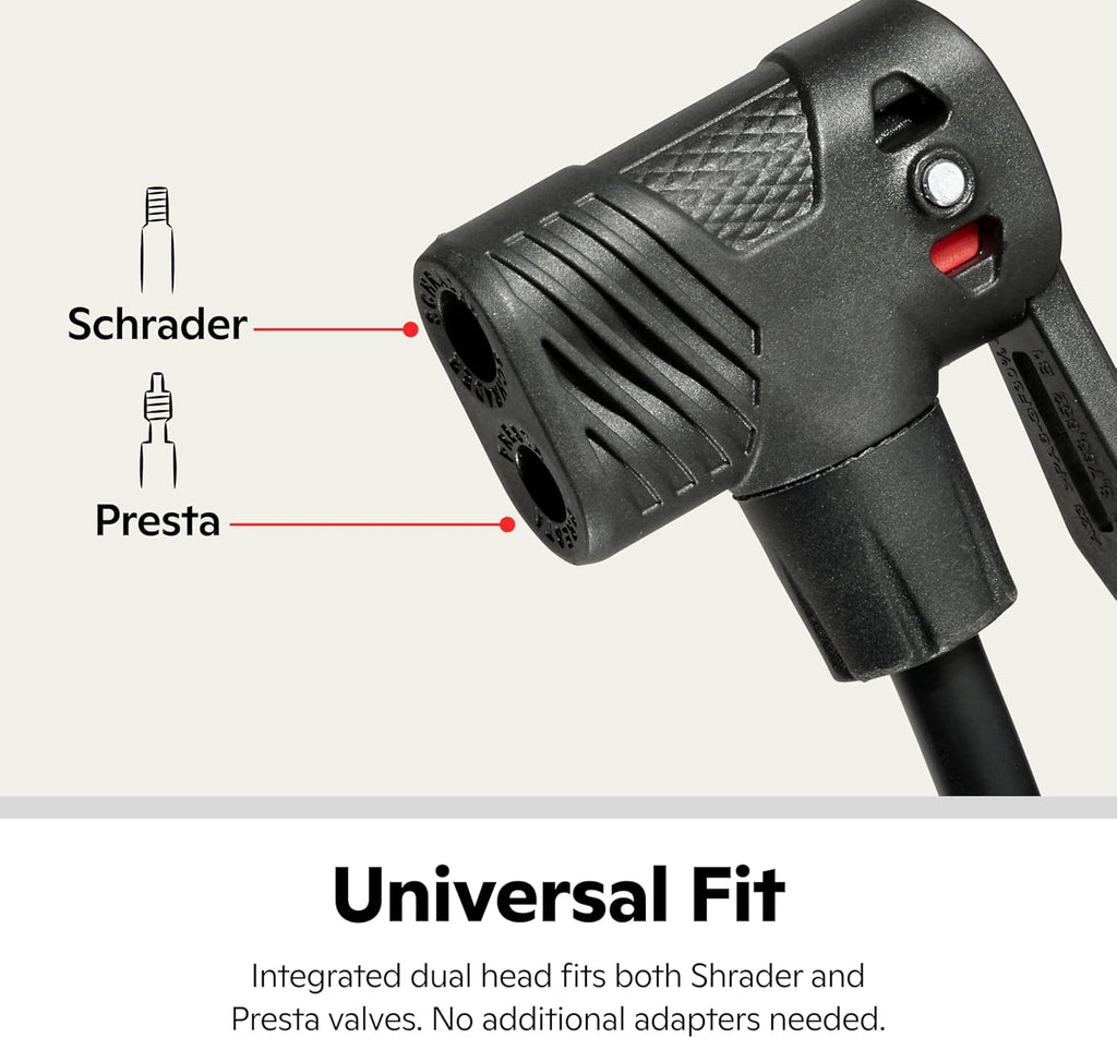 Schwinn Air Center Series Floor Pump - Dual Head Design for Schrader & Presta Valves | 100-160 PSI