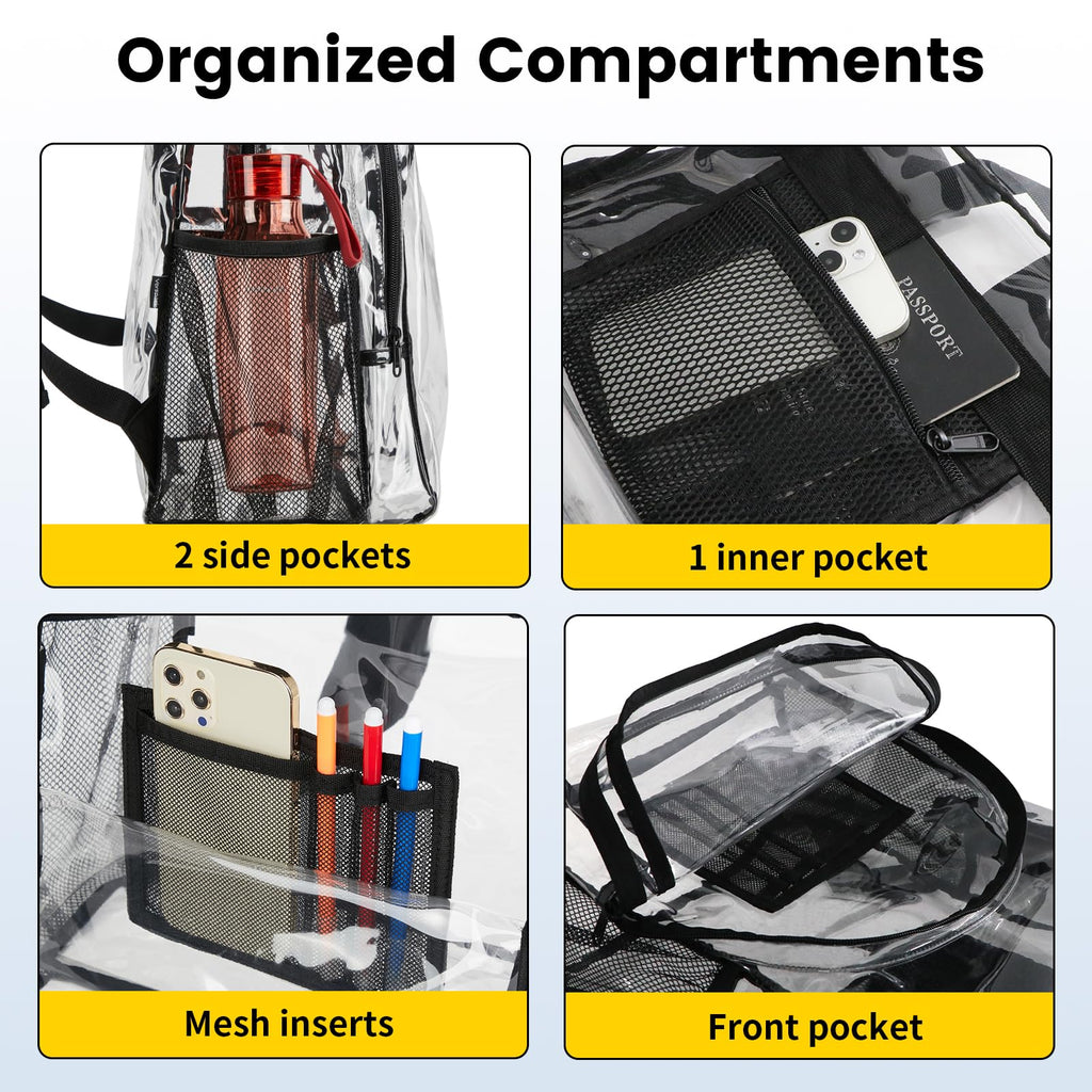 Vorspack Clear Backpack Heavy Duty PVC Transparent Backpack Extra Large Clear Backpacks with Reinforced Strap for College Workplace Security - Black