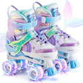 NEMONE Light-Up Roller Skates for Girls | Adjustable 4 Size | Purple Blue Butterfly Design