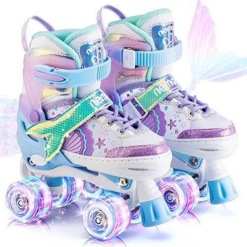 NEMONE Light-Up Roller Skates for Girls | Adjustable 4 Size | Purple Blue Butterfly Design