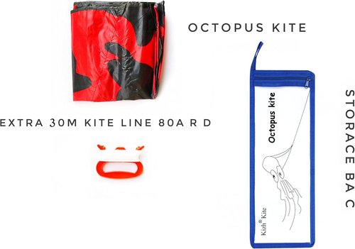 Kizh Kite Octopus - Large Frameless Soft Parafoil Kite for Kids & Adults | Easy Flyer for Outdoor Fun, 150 Inches Long