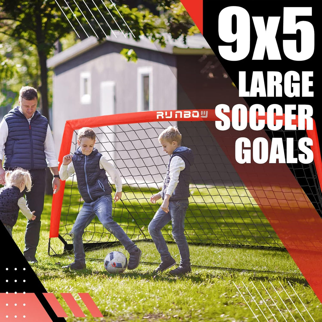 RUNBOW 9x5 FT Portable Kids Soccer Goal - Folding Soccer Net with Carry Bag for Indoor/Outdoor Training