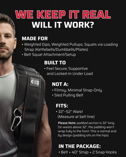 THEFITGUY Ultimate Dip Belt | Secure Closure - No Sliding Down | Structured Back Support | 45-Angle Rings - Comfort Dip Position | 40” Strap & 2 Snap Hooks - for Dips, Pull Ups, Squats, Weight Lifting
