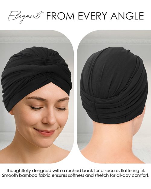 Soft Chemo Headwear for Women Hats for Cancer Patients Head Wraps Alopecia Head Coverings Chemotherapy Must Haves Care Gifts Womens Turbans Cancer Headwear for Women Chemo Beanies Black