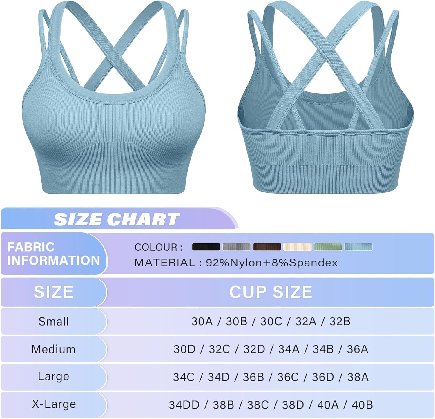 WANAYOU High Support Sports Bras for Women - Ribbed Strappy Criss Cross Back Workout Bra | Padded 3 Pack