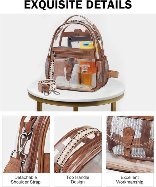 FADEON Clear Small Backpack Purse - Designer Transparent Shoulder Handbag | Stadium Approved PVC Mini Bag