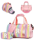 Vogewood Gifts for Grandkids-Girl Gym Bag with Shoe Compartment, Kid Personalized Weekender Overnight Bags, Initial Travel Tote with Makeup Pouch, Gift for Girls (Letter R)