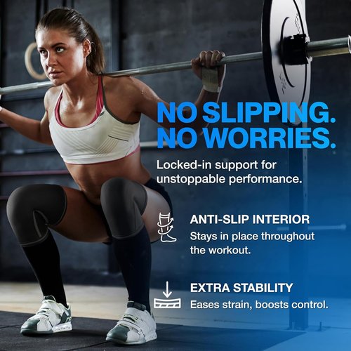 Modvel 7mm Neoprene Knee Sleeves - Compression Support for Weightlifting & Powerlifting | Medium Black (Pair)