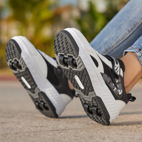 ANEFUN Summer Breathable Mesh 4-Wheel Kids Roller Skates Shoes for Boys Girls Stylish Durable Comfortable Sneaker Black