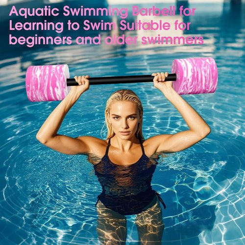 IEBIYO 29.3’’Aquatic Exercise Equipment Swim Barbell High Density EVA Foam Pool Barbell Swim Dumbbell with Water Exercise Discs Aquatic Fitness Equipment (Pink&White)