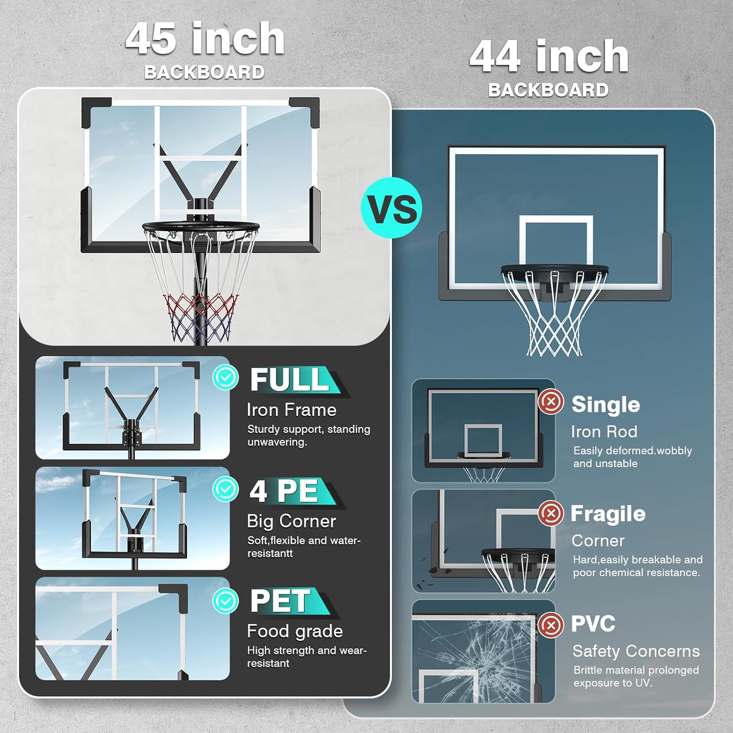 Skiennix Basketball Hoop - 10FT Height Adjustable with 45-Inch Shatterproof Backboard | Portable for Backyard & Indoor Use