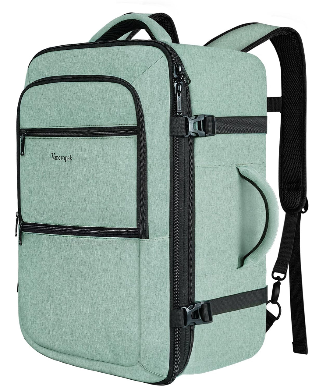 Vancropak Carry On Backpack, 45L Expandable Extra Large Travel Backpack, Flight Approved Water Resistant Luggage Suitcase Daypack, Lightweight College Business Weekender Bag for Men & Women, Cyan