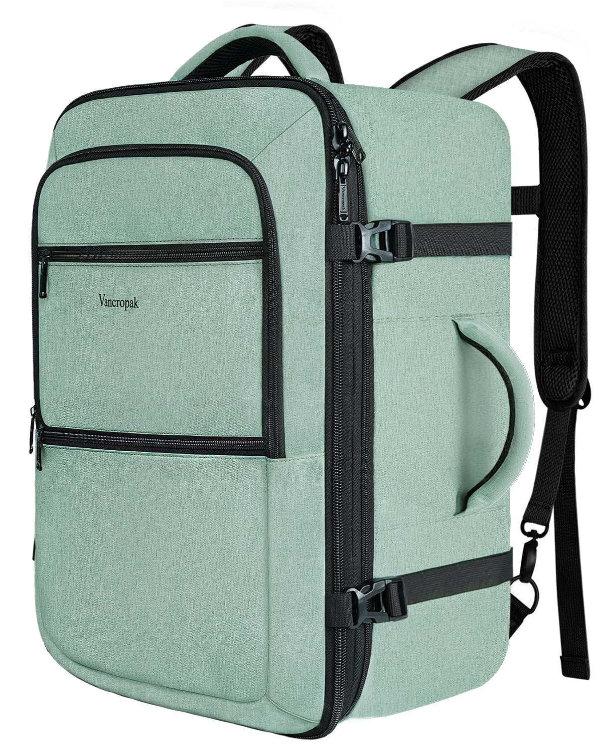 Vancropak Carry On Backpack, 45L Expandable Extra Large Travel Backpack, Flight Approved Water Resistant Luggage Suitcase Daypack, Lightweight College Business Weekender Bag for Men & Women, Cyan