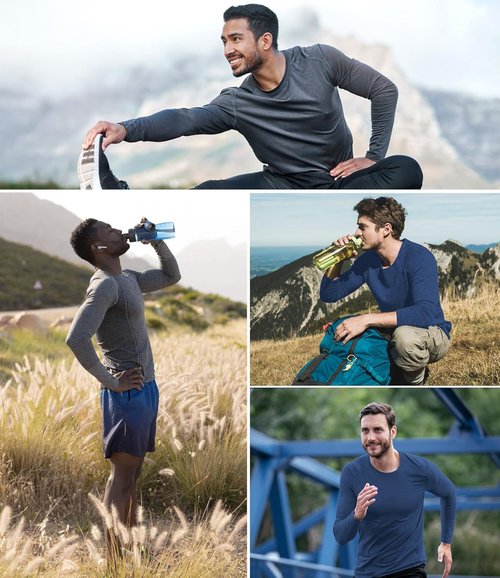 Kinglaman Long Sleeve Athletic Shirts for Men - Dry Fit UPF 50+ UV Sun Protection | 6 Pack