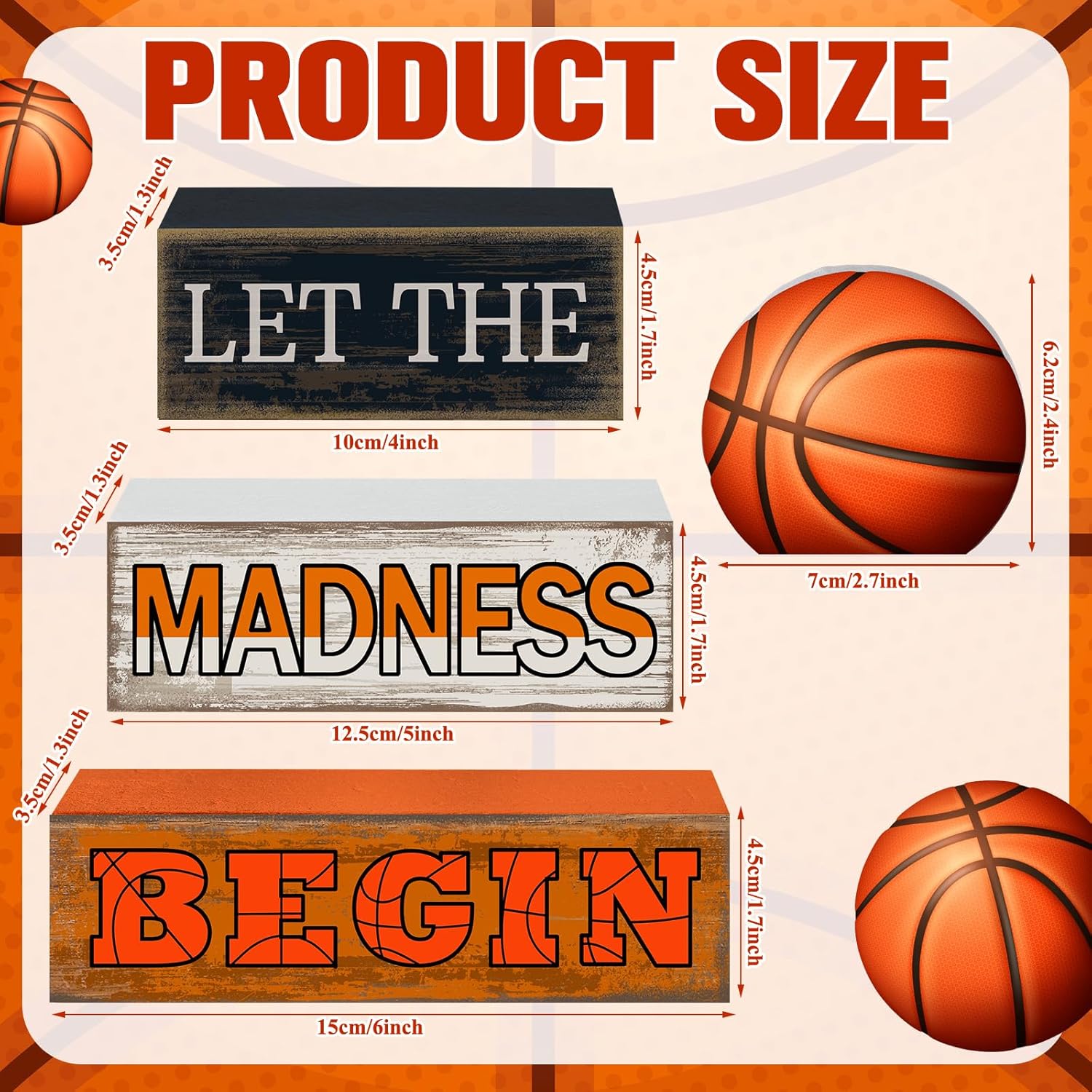 Yuntau 4 Pcs Wooden Tabletop Decor Tiered Tray Decor Rustic Wood Block Sign Gift Centerpiece Farmhouse Table(Basketball)