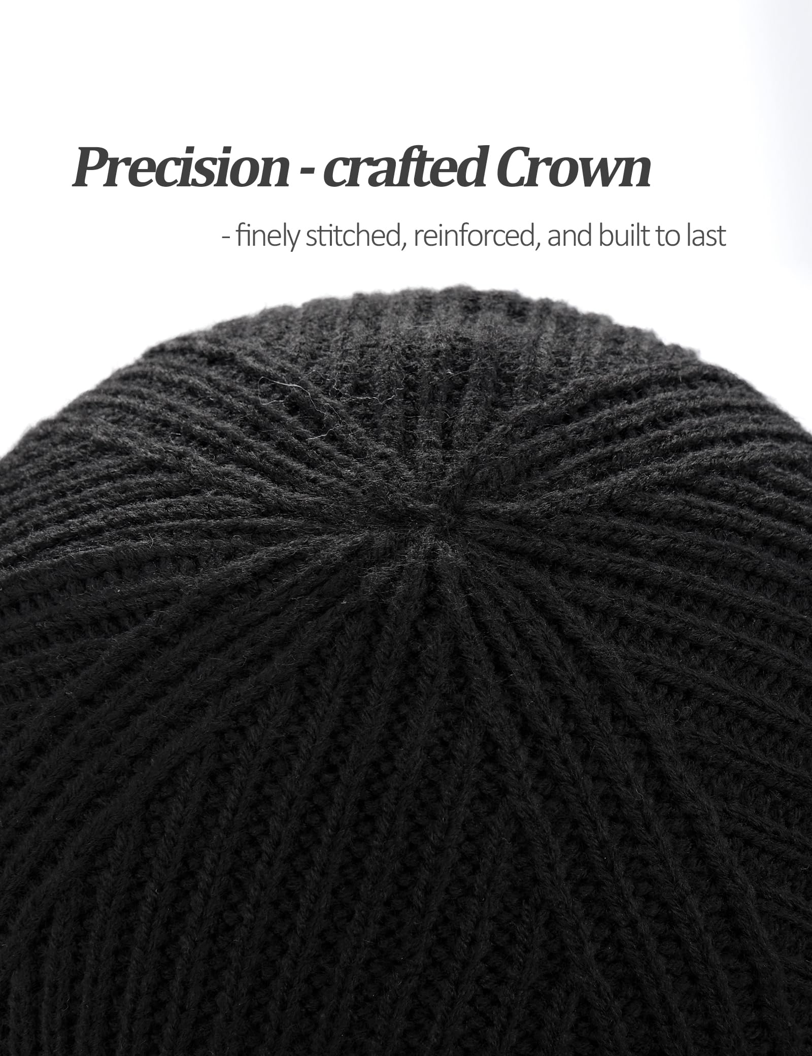 Valkgard Winter Beanies Hats for Men, Knit Fleece Beanie Skull Caps, Mens Toboggans Ribbed Cuffed Stocking Hat Black