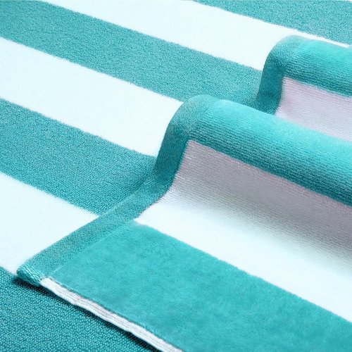 LULUHOME Oversized Beach Towel - Soft Cotton 36 x 70 Inch Striped Pool Towel for Adults | Turquoise