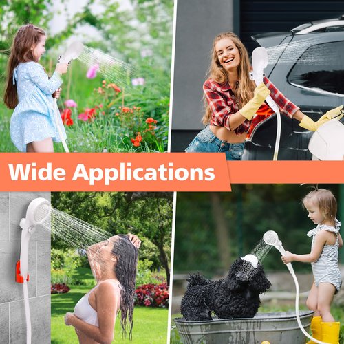 B013 Portable Shower for Camping, 7800mAh Rechargeable Camping Shower with 3 Spray Modes, IPX7 Waterproof Portable Shower Pump for Outdoor (Orange)