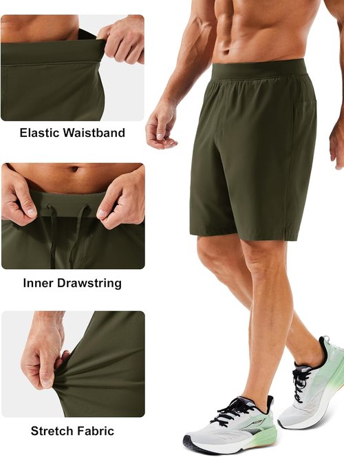MAGCOMSEN Men's Athletic Running Shorts - Quick Dry Lightweight Gym & Hiking Shorts | UPF 50+, 8" Length, 3 Pockets