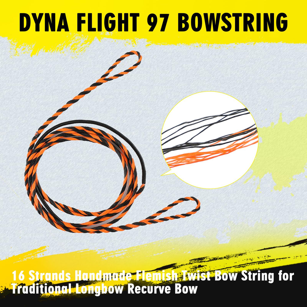 LWANO D97 Flemish Twist Bow String - Handmade Fast Flight Bow String Replacement Bowstring for Traditional Longbow Recurve Bow (Black+Orange, AMO 62"(Actual Length 59"))