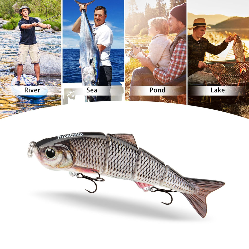 TRUSCEND Easy Catch Swimmax, Magic Noisy Turbulent Wiggling and Vibrating Actions for More Bites, Segmented Swimbait Jointed by Metal Hinge, Lifelike Fishing Lures for Relax Family Fishing