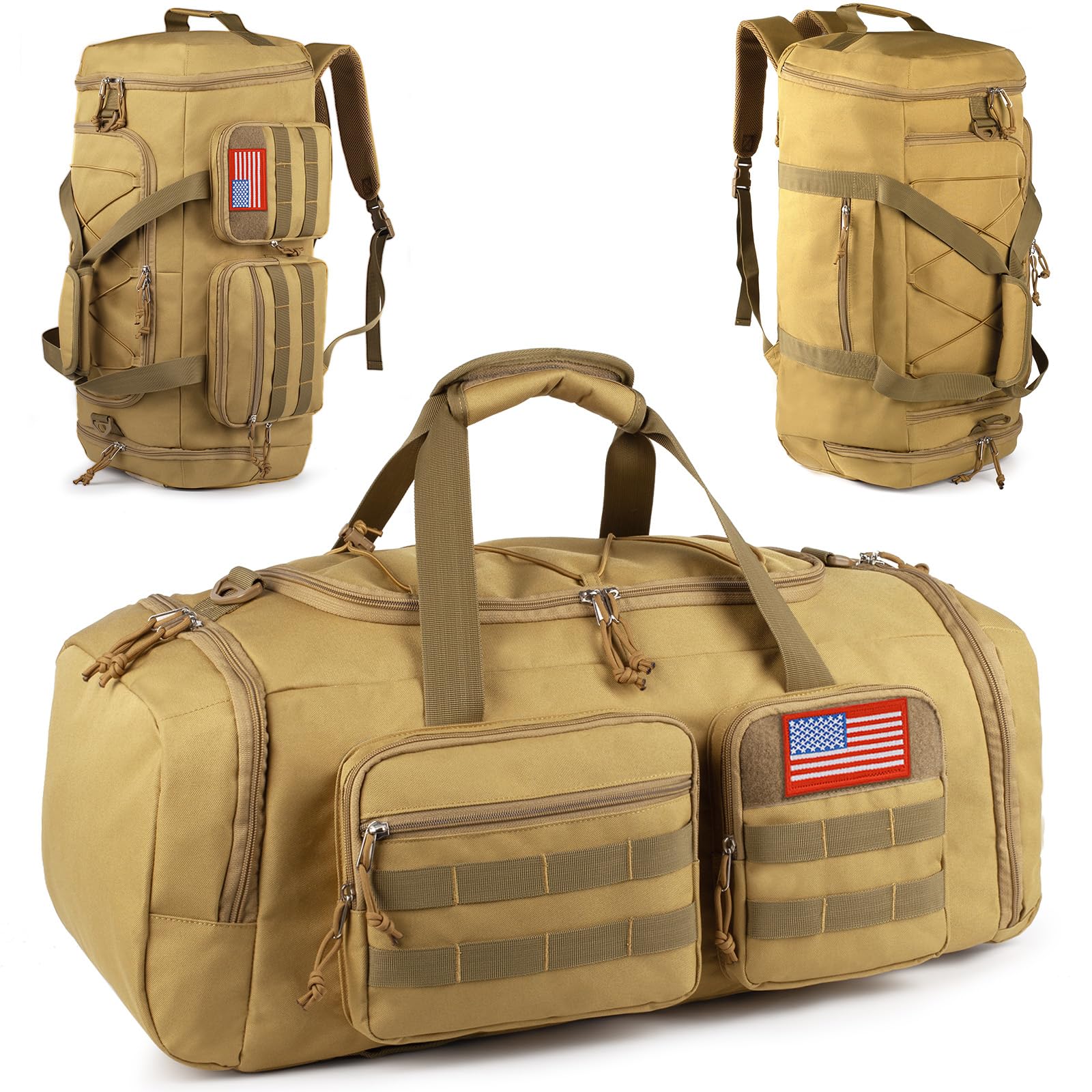 Tactical Gym Bag for Men，50L Large 3 in 1 Sports Duffle Bag with Shoes Compartment for Travel,Water Resistant Travel Backpack Weekender Overnight Bag with Wet Pocket for Women